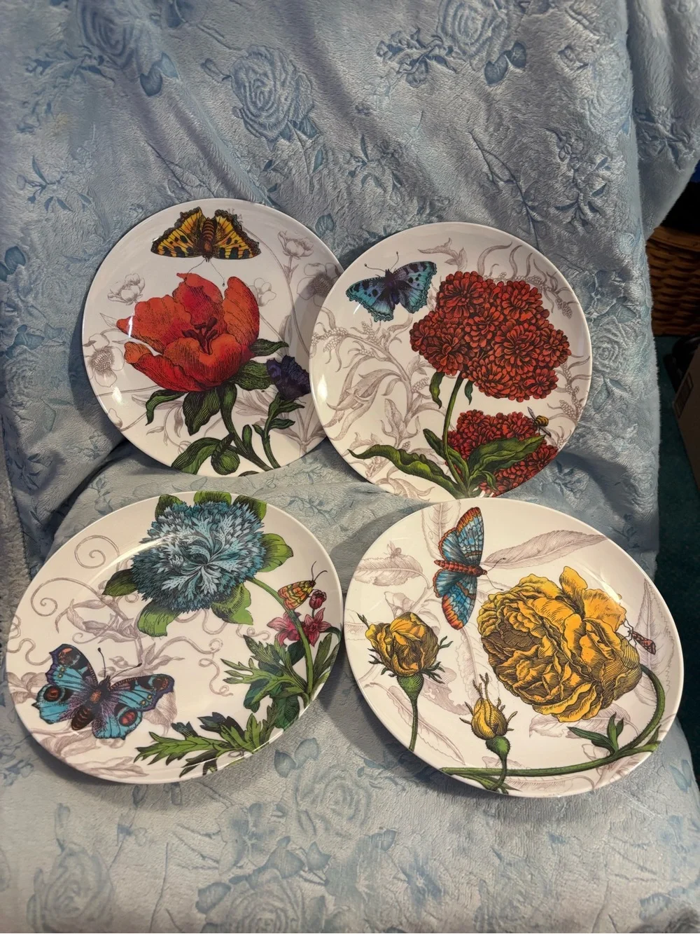 Pier One Floral & Butterfly Plates - Set of 4, Multicolor